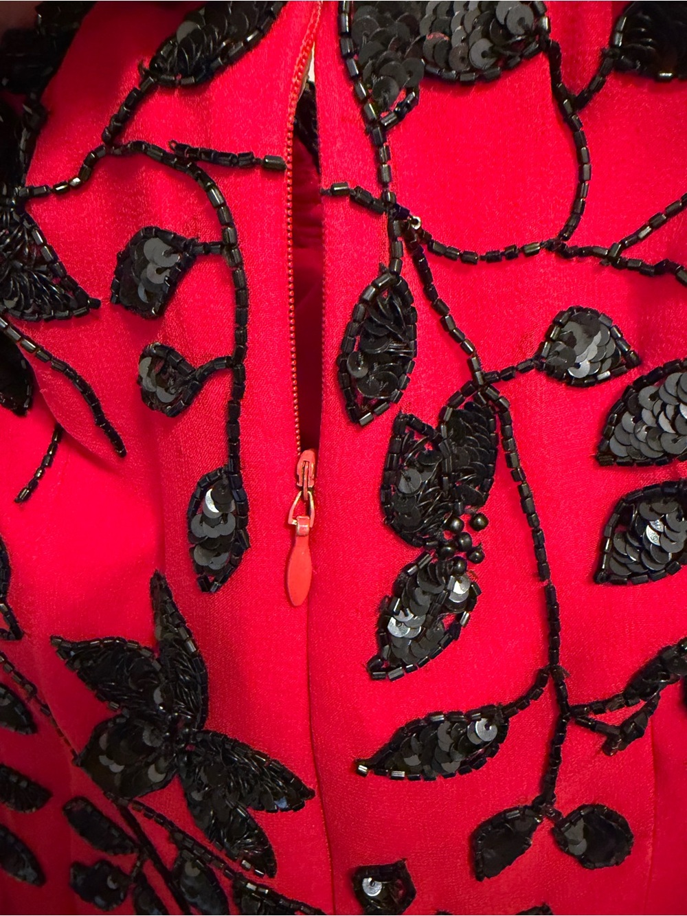 Vintage Cache Size 2 Red Black Beaded Sequin Silk Strapless Gown Maxi Dress Y2K - Picture 12 of 16